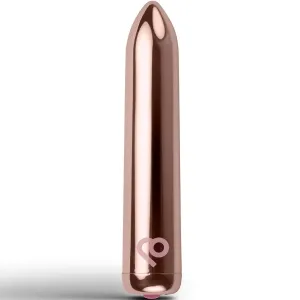 Kupferfarbener, zylindrischer Vibrator mit abgerundeter Spitze und kleinem Logo am unteren Ende.