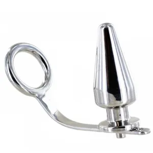 Metallischer Analplug mit Ringgriff und konischer Spitze.