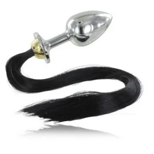 Metallischer Plug mit schwarzem Pferdeschwanz.