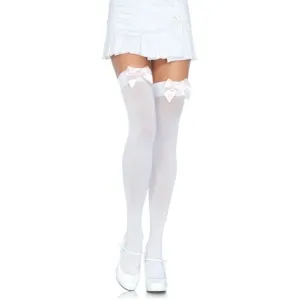 Nylonstrümpfe mit Schleife Weiss / Rosa – Leg Avenue