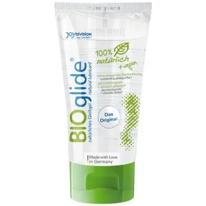 Tube von BIOglide Gleitgel, 100% natürlich und vegan, mit grünem Deckel, hergestellt in Deutschland.