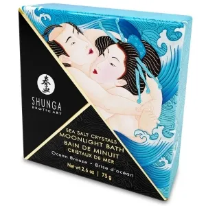 Verpackung von Shunga Sea Salt Crystals, Moonlight Bath, mit traditioneller japanischer Kunst und blauen Wellen.