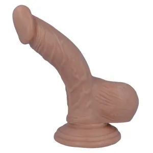 A skin-colored dildo with a suction cup, realistic design and veins.