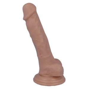 A flesh-colored dildo with a suction cup, realistic details, standing upright.
