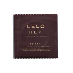 Verpackung eines LELO HEX Kondoms mit der Aufschrift 