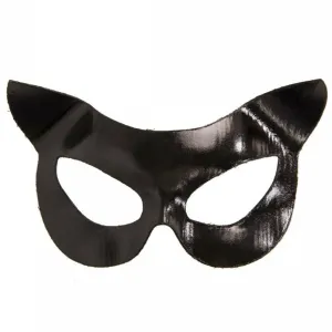 Schwarze Augenmaske mit Katzenohren, glänzende Oberfläche.