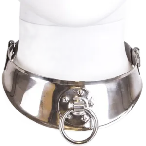Metallhalsband mit Ring an einer weißen Büste.