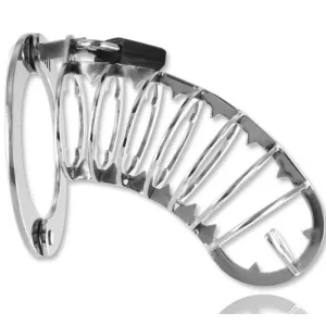 Metallischer Eierhalter mit mehreren Schlitzen und einem Griff, in gebogener Form.