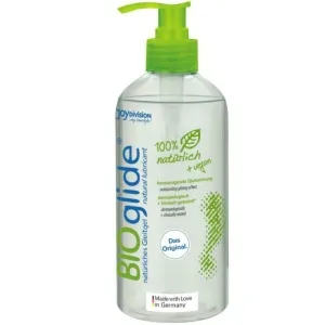 Flasche BIOglide Gleitgel, 100% natürlich und vegan, mit grünem Pumpverschluss, hergestellt in Deutschland.