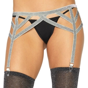 Elastischer Strumpfgürtel Aus Lurex Silber OneSize | Leg Avenue