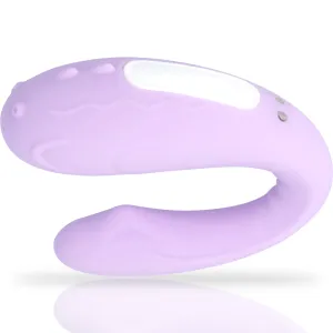 Lila, gebogenes Silikon-Sextoy mit glatter Oberfläche und Knöpfen.