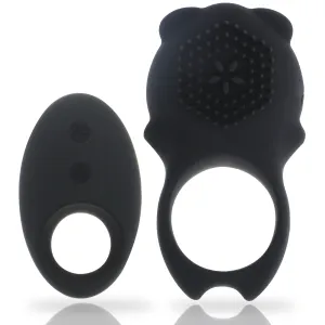 Two black silicone rings, one with bumps and the other with buttons, on a white background.