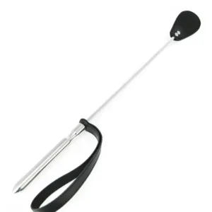 Reitgerte mit schwarzem Griff und Handschlaufe, silberner Stab, schwarzes Ende.