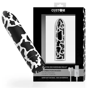 Schwarz-weißer Vibrator mit Kuhmuster, verpackt in einer Box mit USB-Ladekabel, 10 Vibrationsmodi, wasserdicht.