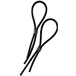 Zwei schwarze, flexible Schlaufen mit silbernen Clips, auf weißem Hintergrund.
